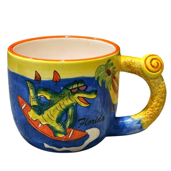 Vintage Florida Alligator Souvenir Coffee Mug Gator Surfing Bright Destination - Picture 1 of 9